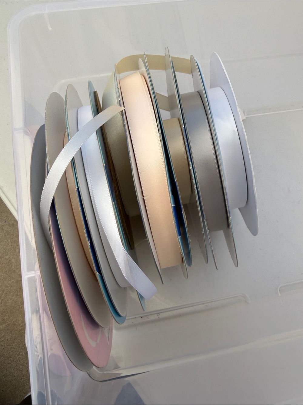 Mixed Satin Ribbon Spools - White, Cream, Blush, Gray, Silver, Gold